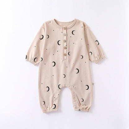 MyKids-USA® Moon Print Pattern Casual Long Sleeve Rompers