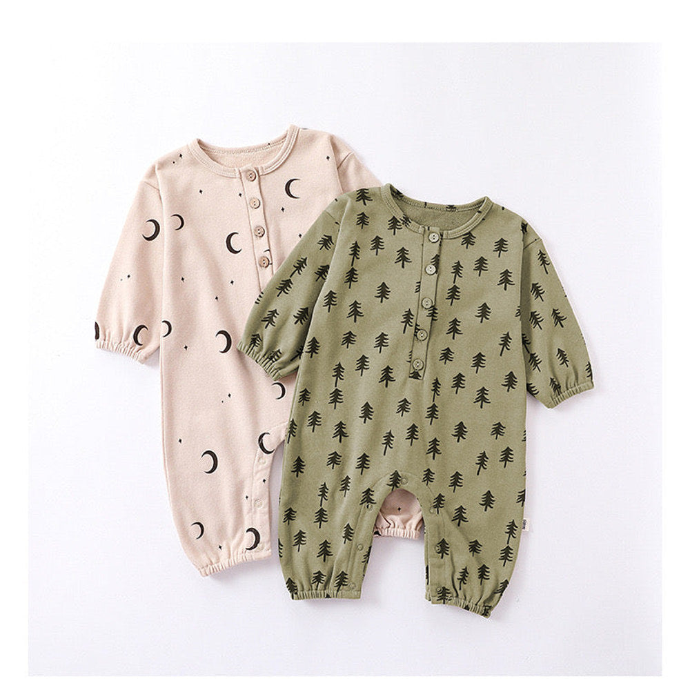 MyKids-USA® Moon Print Pattern Casual Long Sleeve Rompers