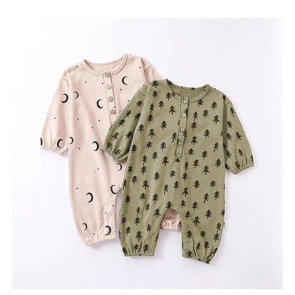 MyKids-USA® Moon Print Pattern Casual Long Sleeve Rompers
