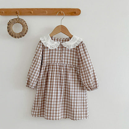 MyKids-USA® Doll Neck Plaid Pattern Long Sleeve bodysuit