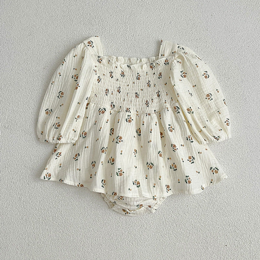 MyKids-USA® Floral Pattern Lantern Sleeves Princess Style bodysuit And Dress