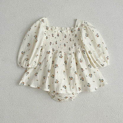 MyKids-USA® Floral Pattern Lantern Sleeves Princess Style bodysuit And Dress