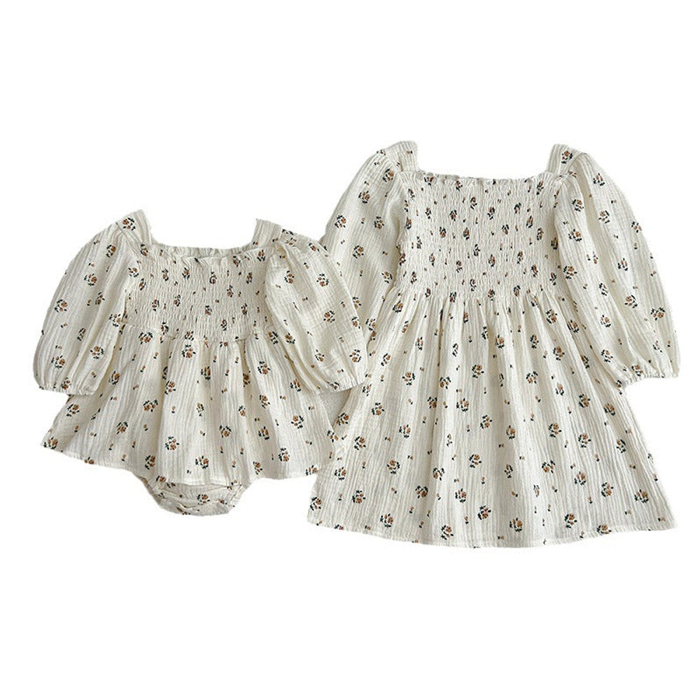 MyKids-USA® Floral Pattern Lantern Sleeves Princess Style bodysuit And Dress