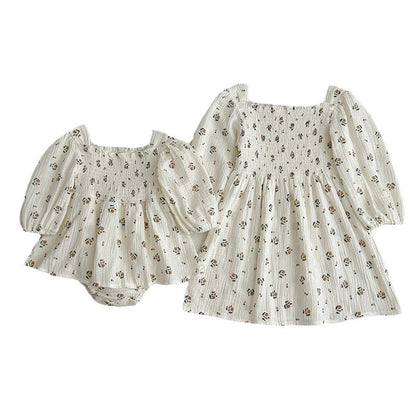 MyKids-USA® Floral Pattern Lantern Sleeves Princess Style bodysuit And Dress