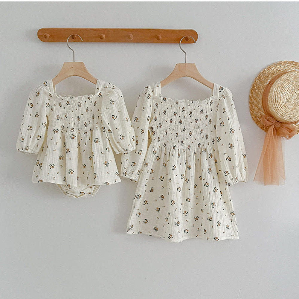 MyKids-USA® Floral Pattern Lantern Sleeves Princess Style bodysuit And Dress
