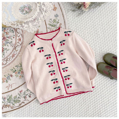 MyKids-USA® Cherry Embroidered Design Cute Cardigan