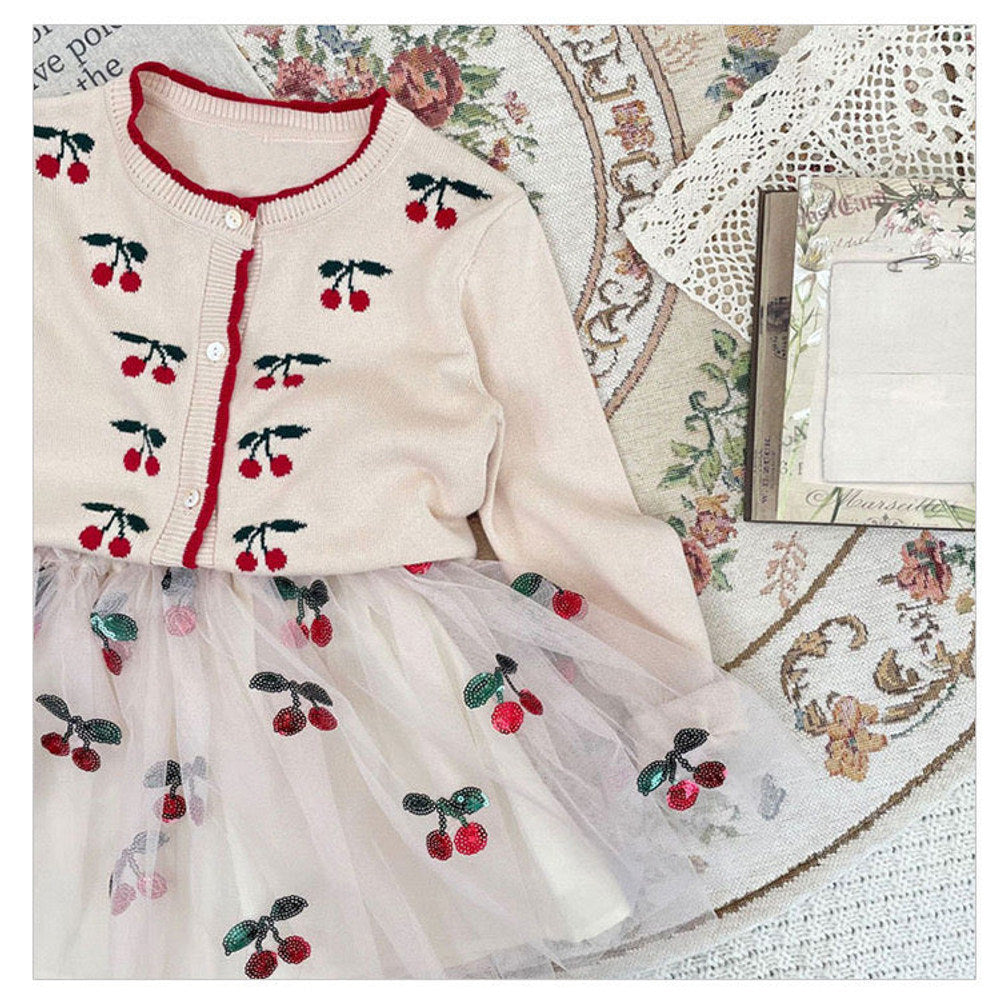 MyKids-USA® Cherry Embroidered Design Cute Cardigan