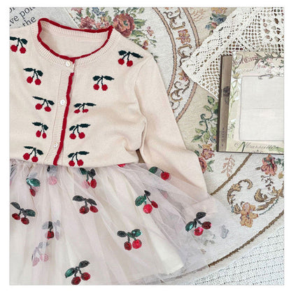 MyKids-USA® Cherry Embroidered Design Cute Cardigan