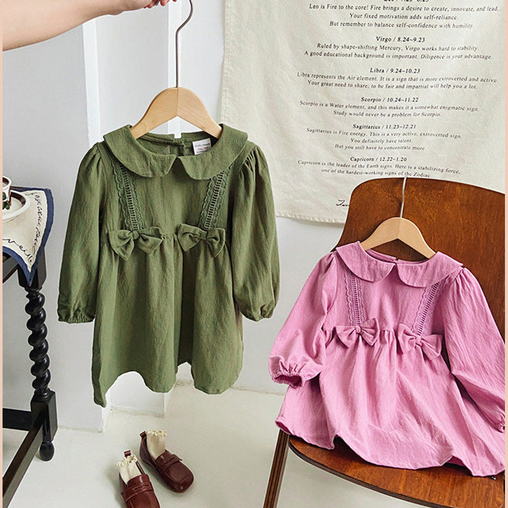 MyKids-USA® Solid Color Mesh Patched Design Dress