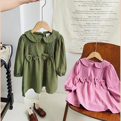 MyKids-USA® Solid Color Mesh Patched Design Dress