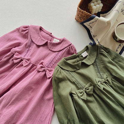 MyKids-USA® Solid Color Mesh Patched Design Dress