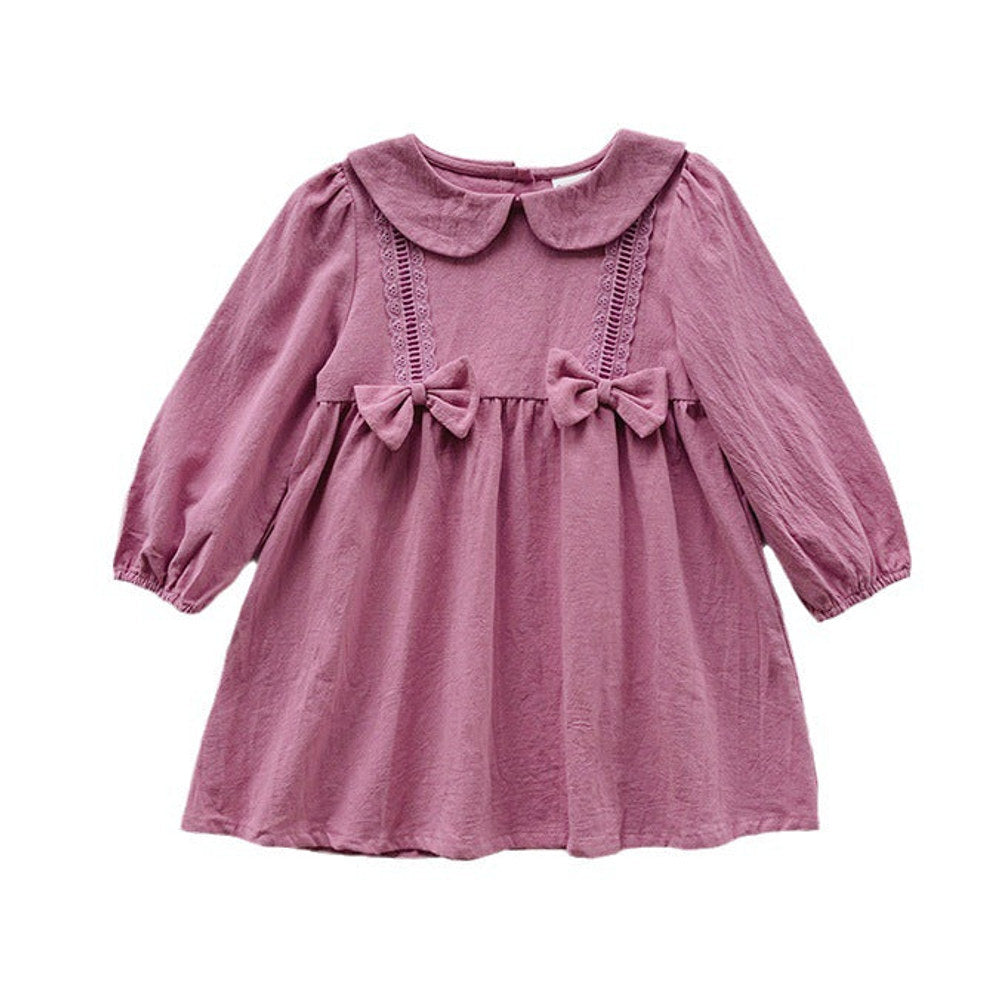 MyKids-USA® Solid Color Mesh Patched Design Dress