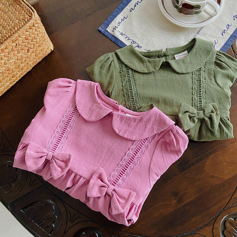 MyKids-USA® Solid Color Mesh Patched Design Dress