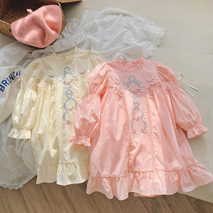 MyKids-USA® High Quality Embroidered Design Long Sleeve Dress