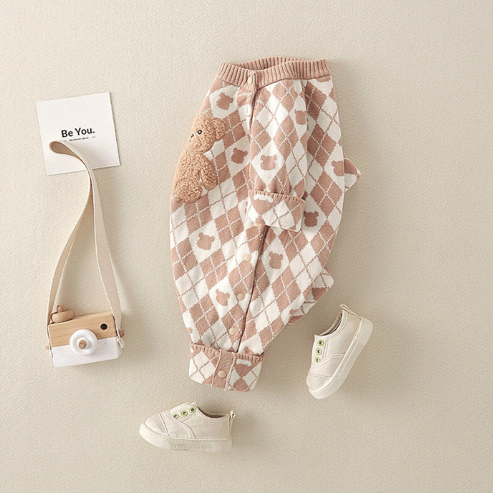 MyKids-USA® Geometric Pattern Cartoon Bear Patched Design Romper