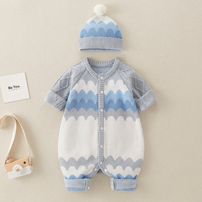 MyKids-USA® Geometric Pattern Knitted All One Piece Romper