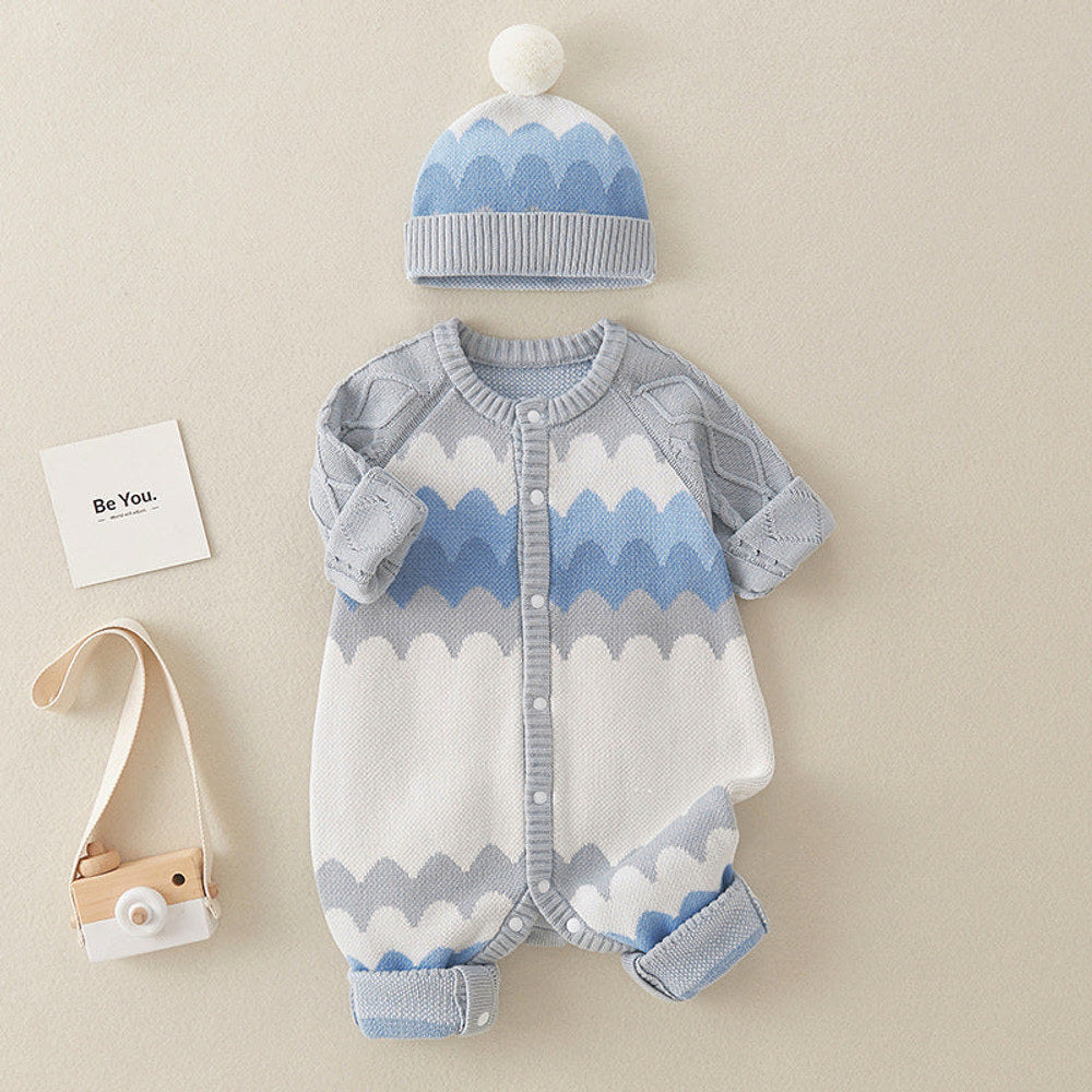 MyKids-USA® Geometric Pattern Knitted All One Piece Romper