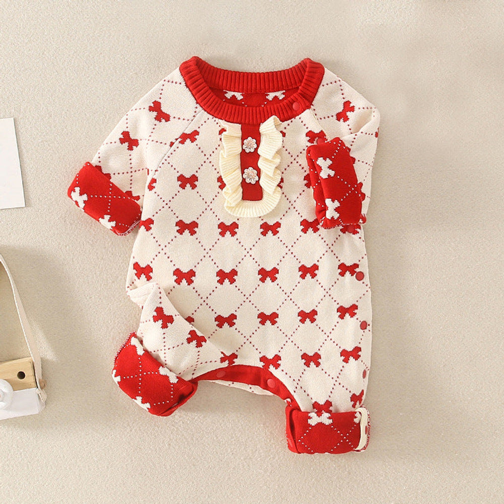 MyKids-USA® Baby Girl Embroidered Pattern Knitted Romper