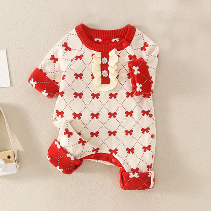 MyKids-USA® Baby Girl Embroidered Pattern Knitted Romper