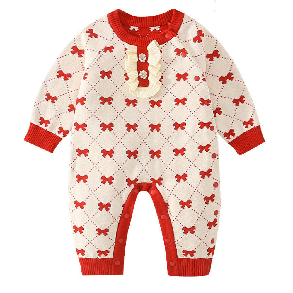 MyKids-USA® Baby Girl Embroidered Pattern Knitted Romper
