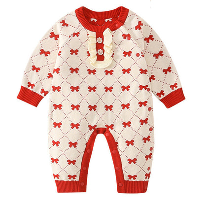 MyKids-USA® Baby Girl Embroidered Pattern Knitted Romper