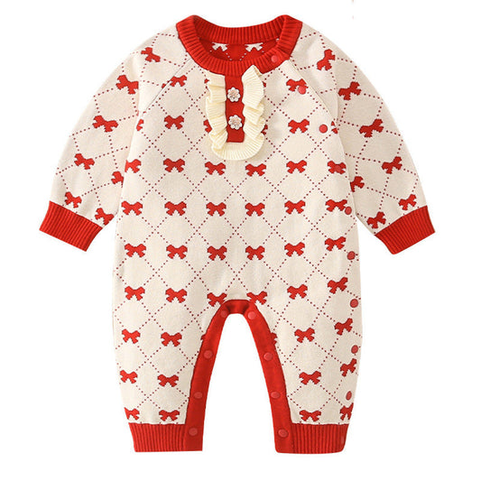 MyKids-USA® Baby Girl Embroidered Pattern Knitted Romper