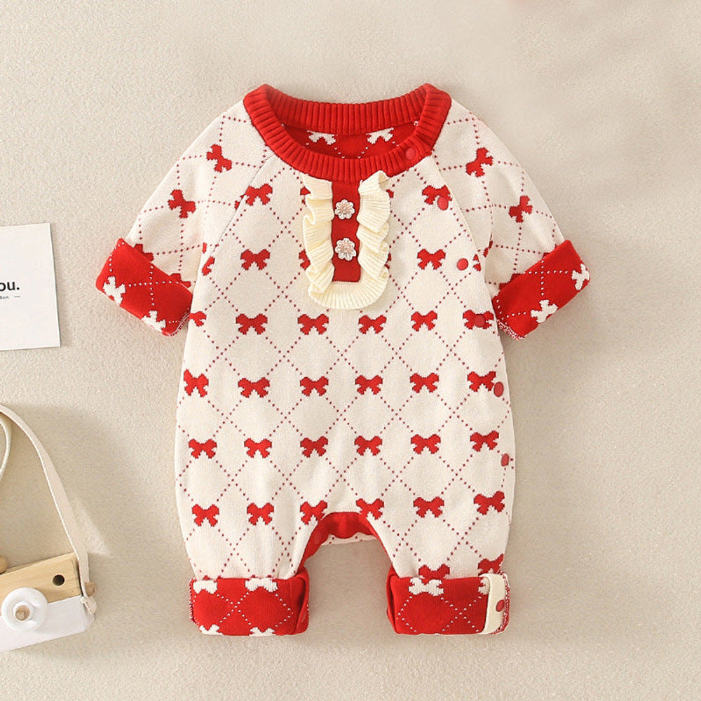 MyKids-USA® Baby Girl Embroidered Pattern Knitted Romper