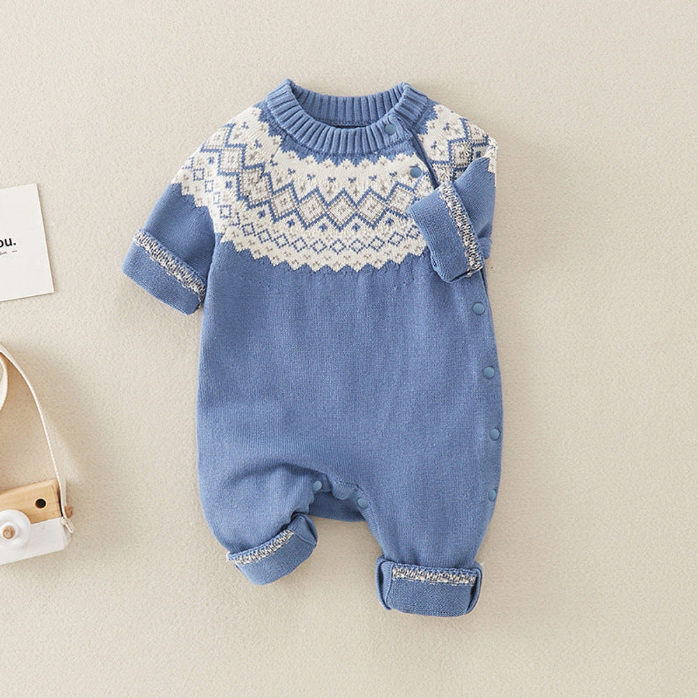 MyKids-USA® Baby Boy Geometric Pattern Comfy Knitted Romper