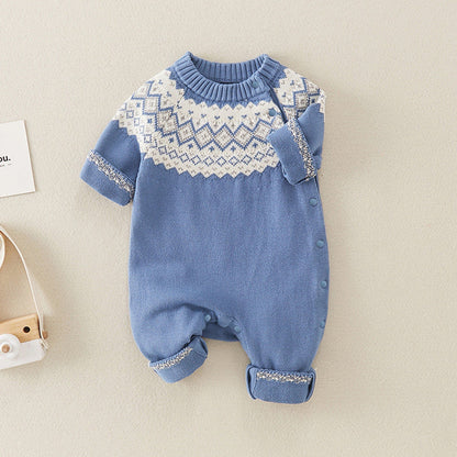 MyKids-USA® Baby Boy Geometric Pattern Comfy Knitted Romper