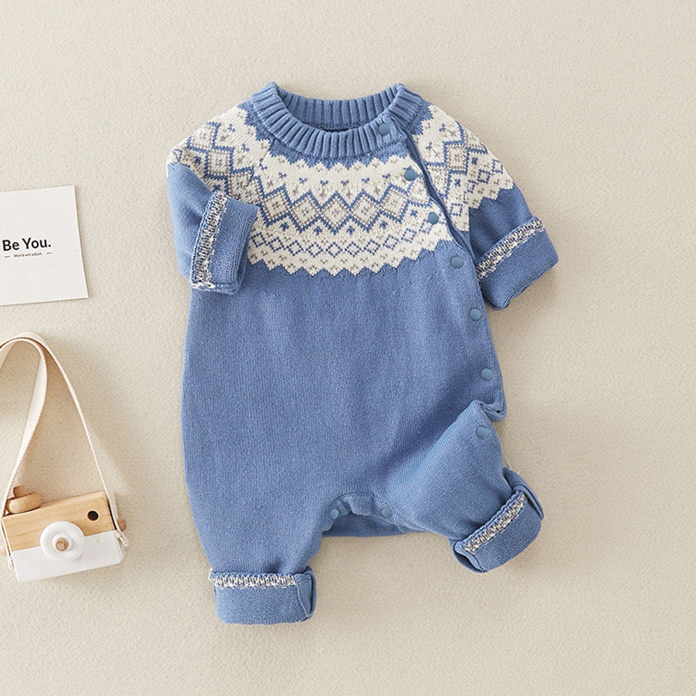 MyKids-USA® Baby Boy Geometric Pattern Comfy Knitted Romper