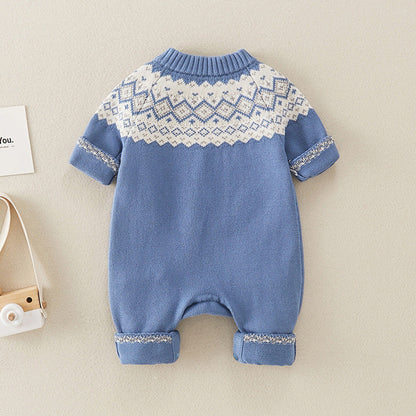 MyKids-USA® Baby Boy Geometric Pattern Comfy Knitted Romper