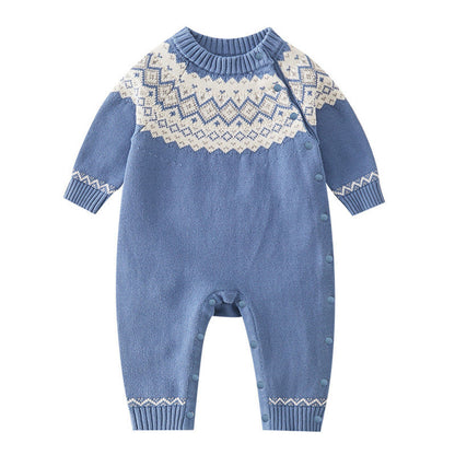 MyKids-USA® Baby Boy Geometric Pattern Comfy Knitted Romper