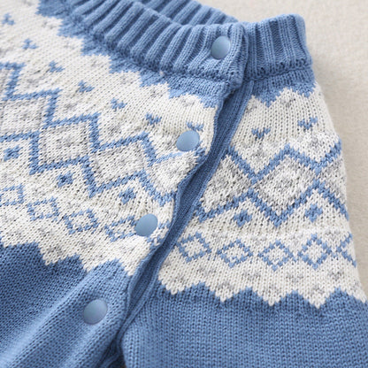 MyKids-USA® Baby Boy Geometric Pattern Comfy Knitted Romper