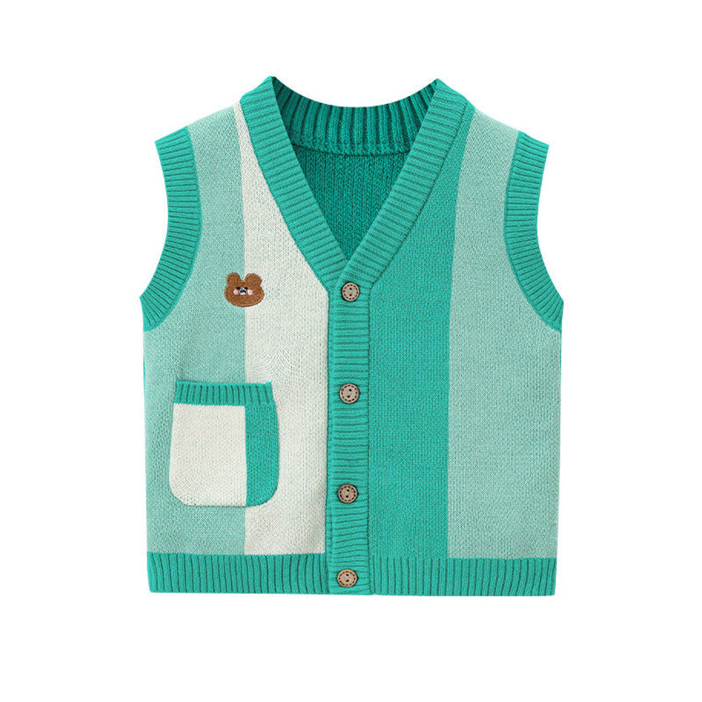 MyKids-USA® Cartoon Bear Pattern V-Neck Design Knitwear