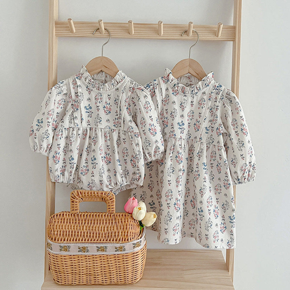 MyKids-USA® Princess Ditsy Flower Graphic Long Sleeve Dress bodysuit
