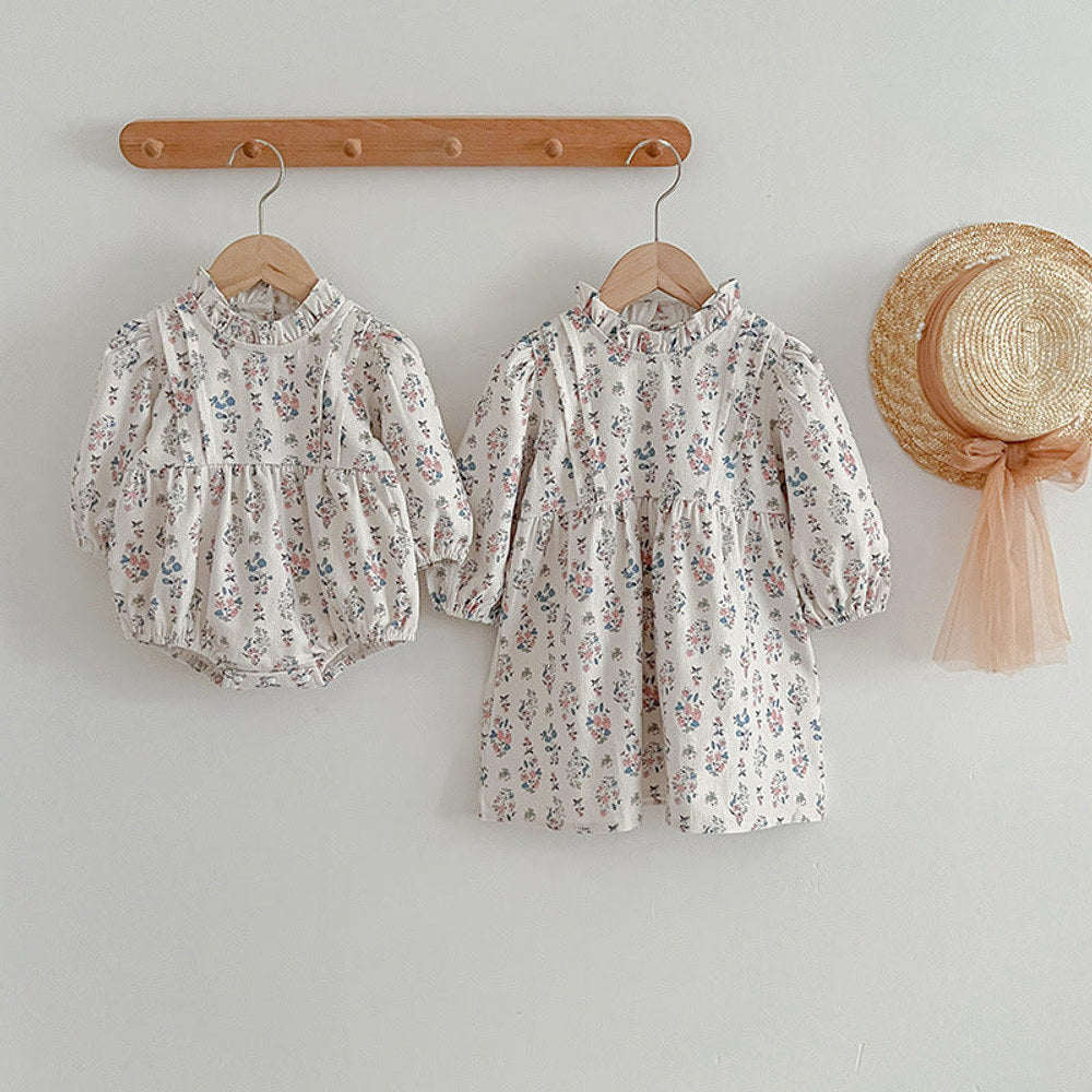 MyKids-USA® Princess Ditsy Flower Graphic Long Sleeve Dress bodysuit