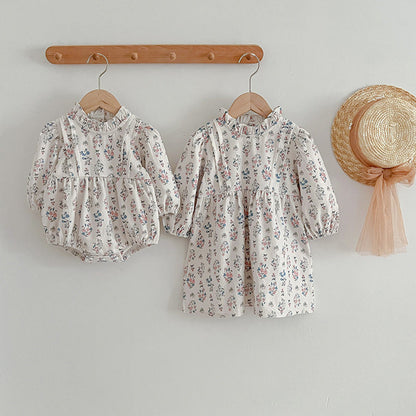 MyKids-USA® Princess Ditsy Flower Graphic Long Sleeve Dress bodysuit