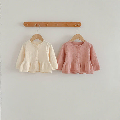MyKids-USA® Arrivals Baby Girls Sweety Laces Round Collars Long-Sleeved Cardigan