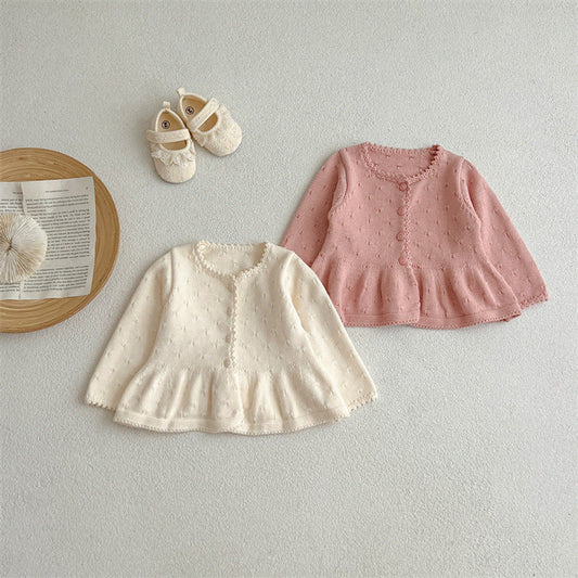 MyKids-USA® Arrivals Baby Girls Sweety Laces Round Collars Long-Sleeved Cardigan
