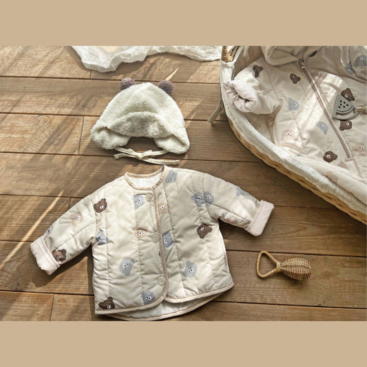 MyKids-USA® Baby Unisex Little Bear Head Thickened Long Sleeves Cardigan Coat In