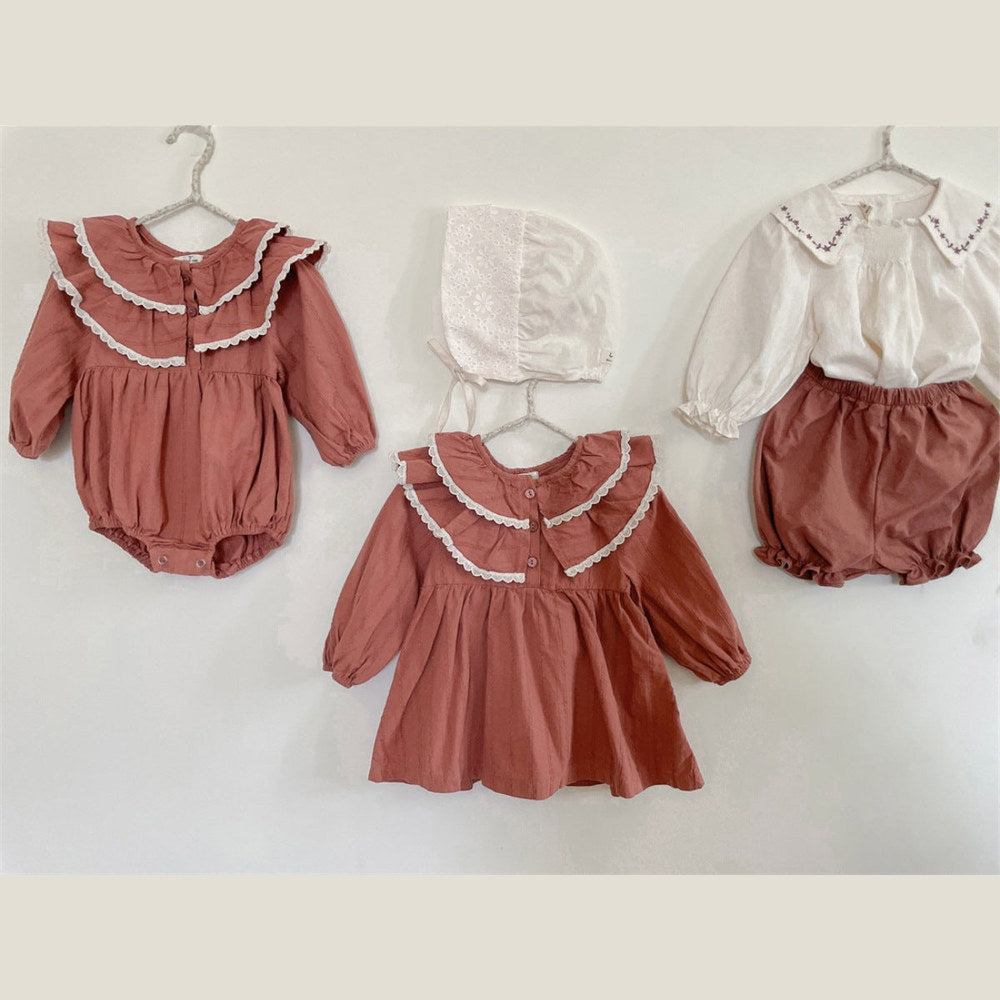 MyKids-USA® Infant Baby Girl Double Layer Laces Lapel Dress&bodysuit