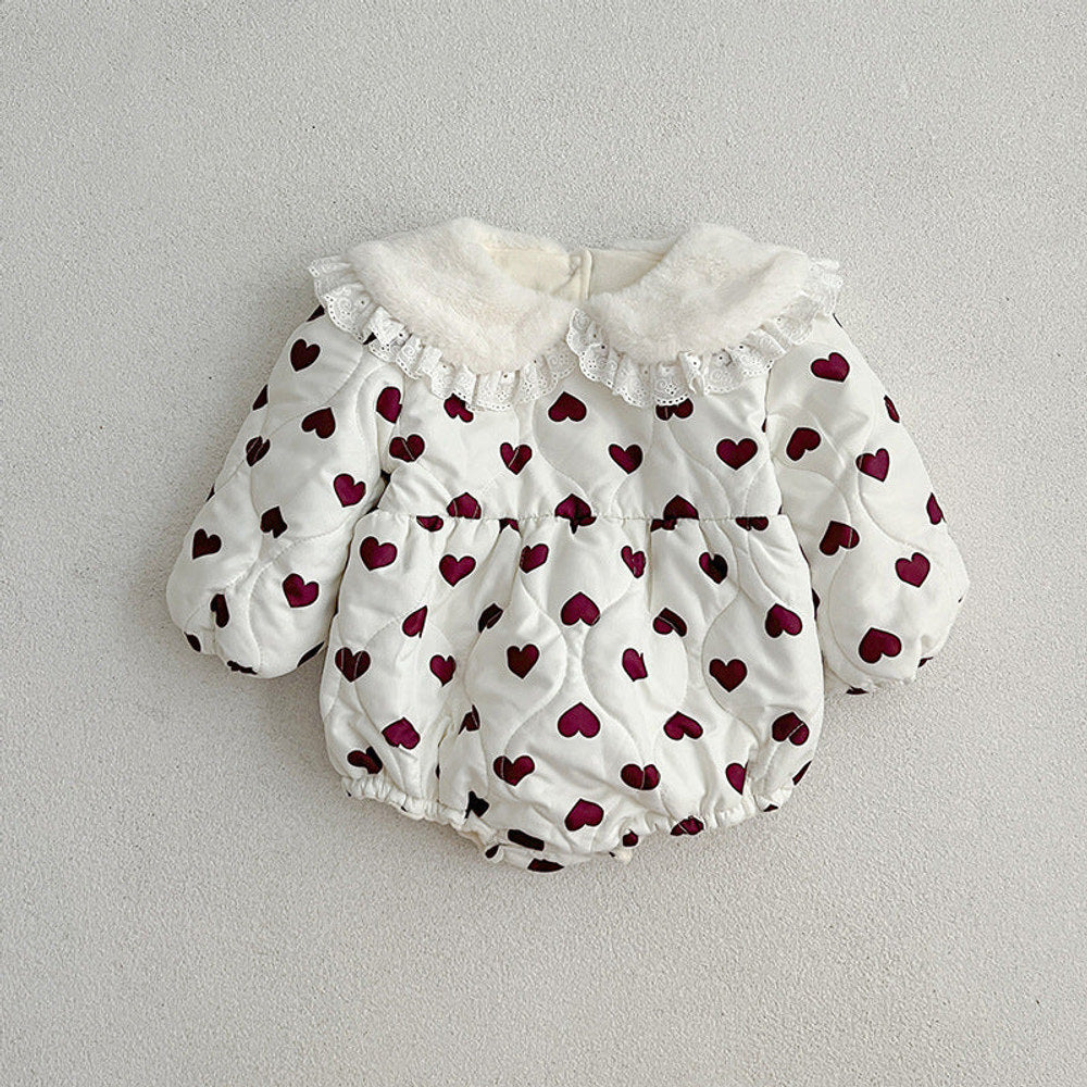 MyKids-USA® Red Heart Pattern Peter Pan Lace Collar Long Sleeve Fashion Princess bodysuit&Dress