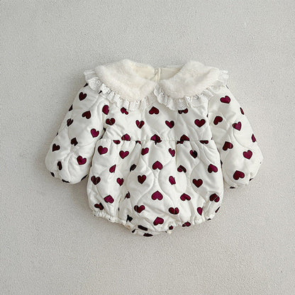 MyKids-USA® Red Heart Pattern Peter Pan Lace Collar Long Sleeve Fashion Princess bodysuit&Dress