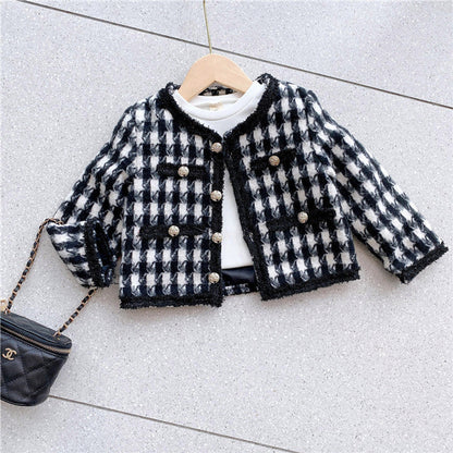 MyKids-USA® Girls Houndstooth Pattern Single Breasted Cardigan&Skirt Elegant Style Sets