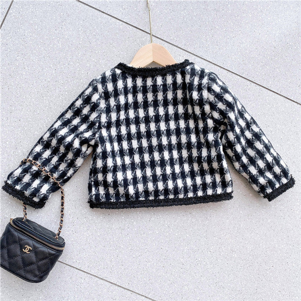 MyKids-USA® Girls Houndstooth Pattern Single Breasted Cardigan&Skirt Elegant Style Sets
