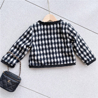 MyKids-USA® Girls Houndstooth Pattern Single Breasted Cardigan&Skirt Elegant Style Sets
