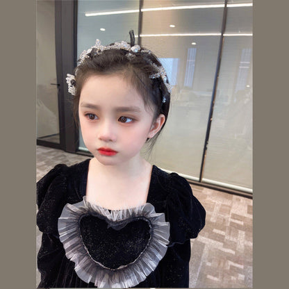 MyKids-USA® Baby Girls Heart Shape Ruffle Square Neck Long Sleeved Black Princess Dress