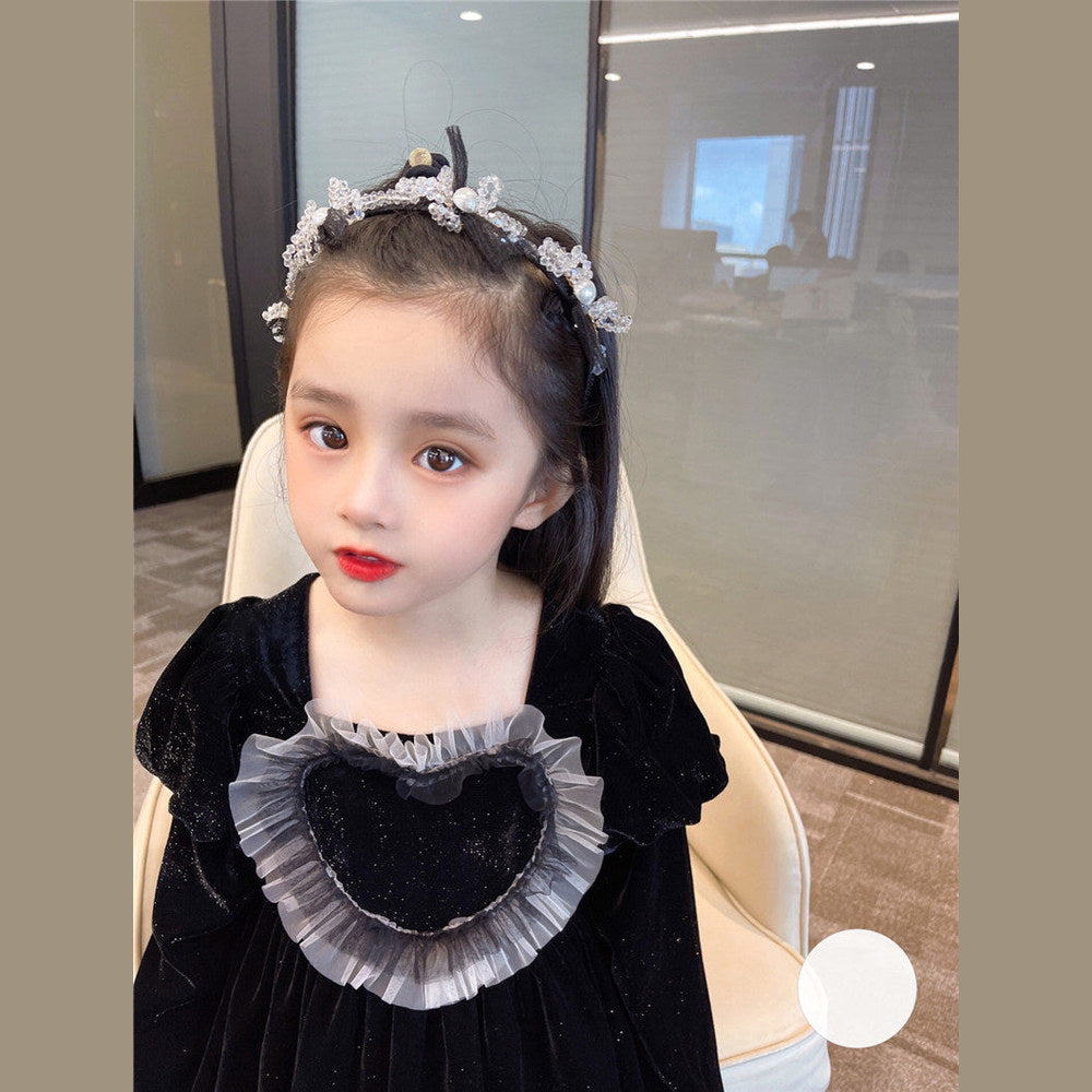 MyKids-USA® Baby Girls Heart Shape Ruffle Square Neck Long Sleeved Black Princess Dress