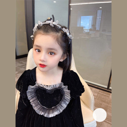 MyKids-USA® Baby Girls Heart Shape Ruffle Square Neck Long Sleeved Black Princess Dress