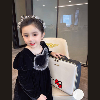 MyKids-USA® Baby Girls Heart Shape Ruffle Square Neck Long Sleeved Black Princess Dress
